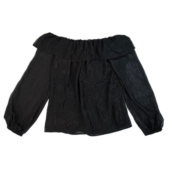 WHBM black textured shimmer chiffon off shoulder top ❤️ - Picture 5 of 7